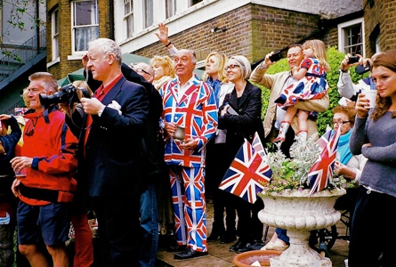 Man wearing Union Jack suit | London UK | 2012