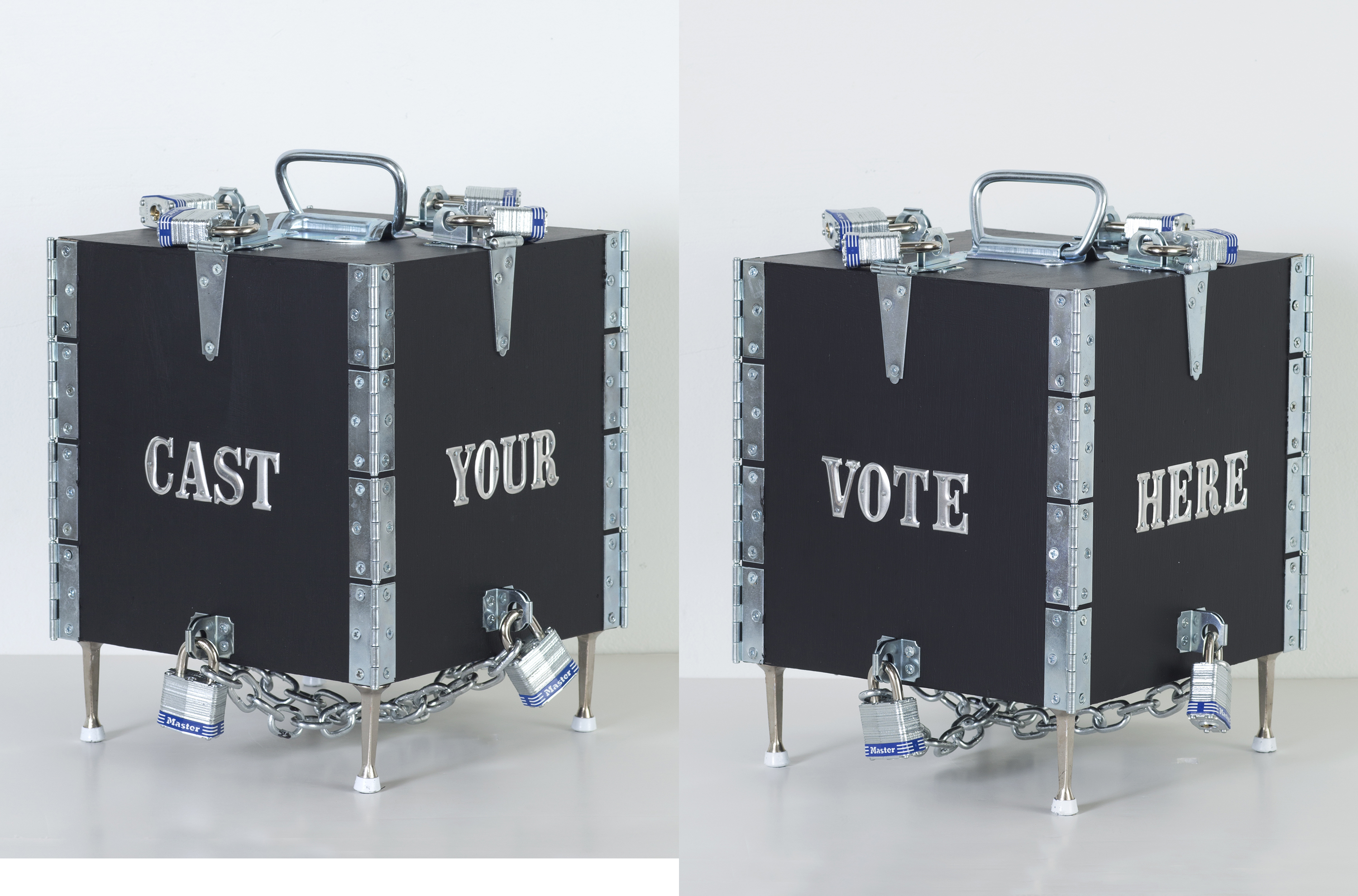 BALLOT BOX , 2019 | Cube Wood Box with galvanized hardware and lettering | 13” x 11” x 11"